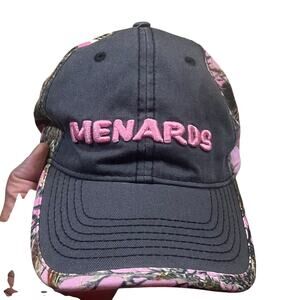 Menards Pink Camo Adjustable Hat Black Embroidered Logo Strapback Cap